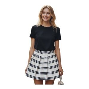 Dina be skater skirt white with navy blue stripes size M